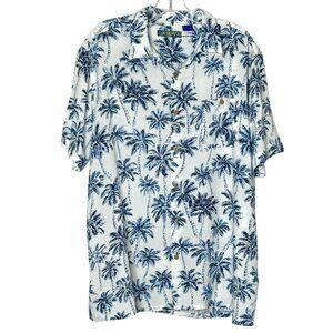 Men's Campia XL Button Up Palm Tree White Blue Short Sleeve Shirt